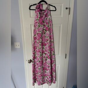 Show Me Your Mumu Floral Halter Maxi Dress - Pink Peony Print - Size L